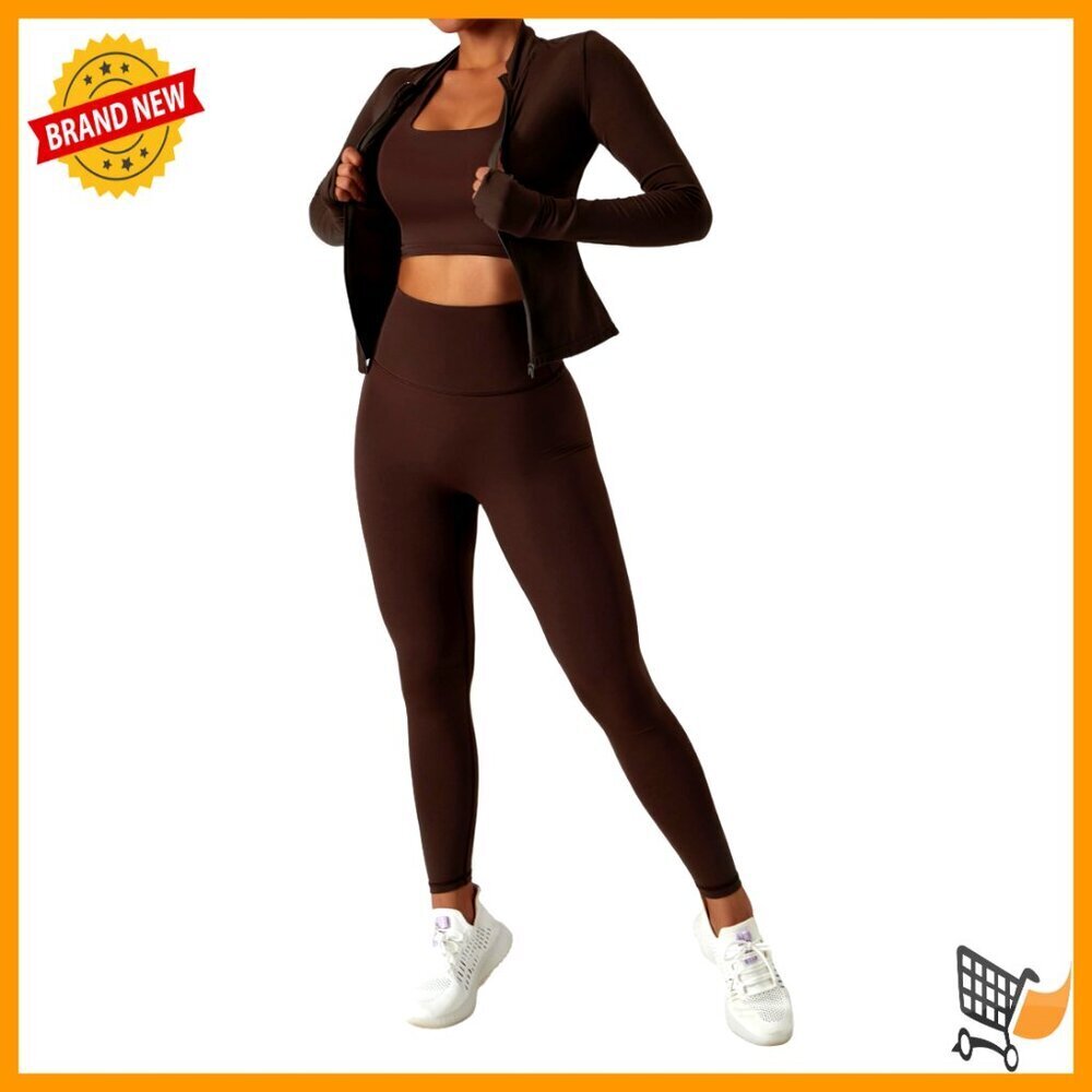 Two Piece Tracksuit Set Long Sleeve Zipper Jacket High Waist Leggings Workout